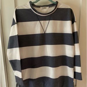 Spelesy Striped Long Sleeve Side Slit Pullover S / Navy